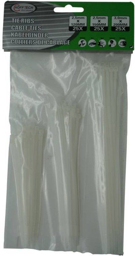 HOFFTECH Tie Rib / Kabelbinders Set Wit 75 Delig - 8717729118061