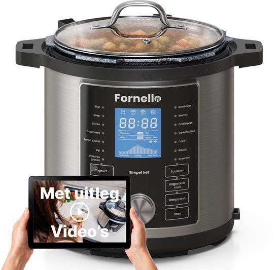 Fornello Slowcooker met timer - Inc. Uitlegvideo's - PFAS vrij - Keramische bakpan