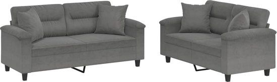 vidaXL 2-delige Loungeset met kussens microvezelstof donkergrijs