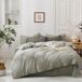 Linge de lit en lin et coton, 240x220 cm, 2 taies d'oreiller, gris/vert