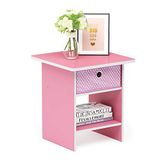 Furinno Dario bijzettafel, bijzettafel, nachtkastje, opbergplank met vuilnisbak, roze/lichtroze, 1-pack