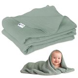 Medi Partners Mousseline babydeken, 100 x 150 cm, deken voor kinderen, pasgeborenen, 100% katoen, als cadeau voor geboorte, multifunctioneel, dubbelzijdig voor kinderwagens (olijf)