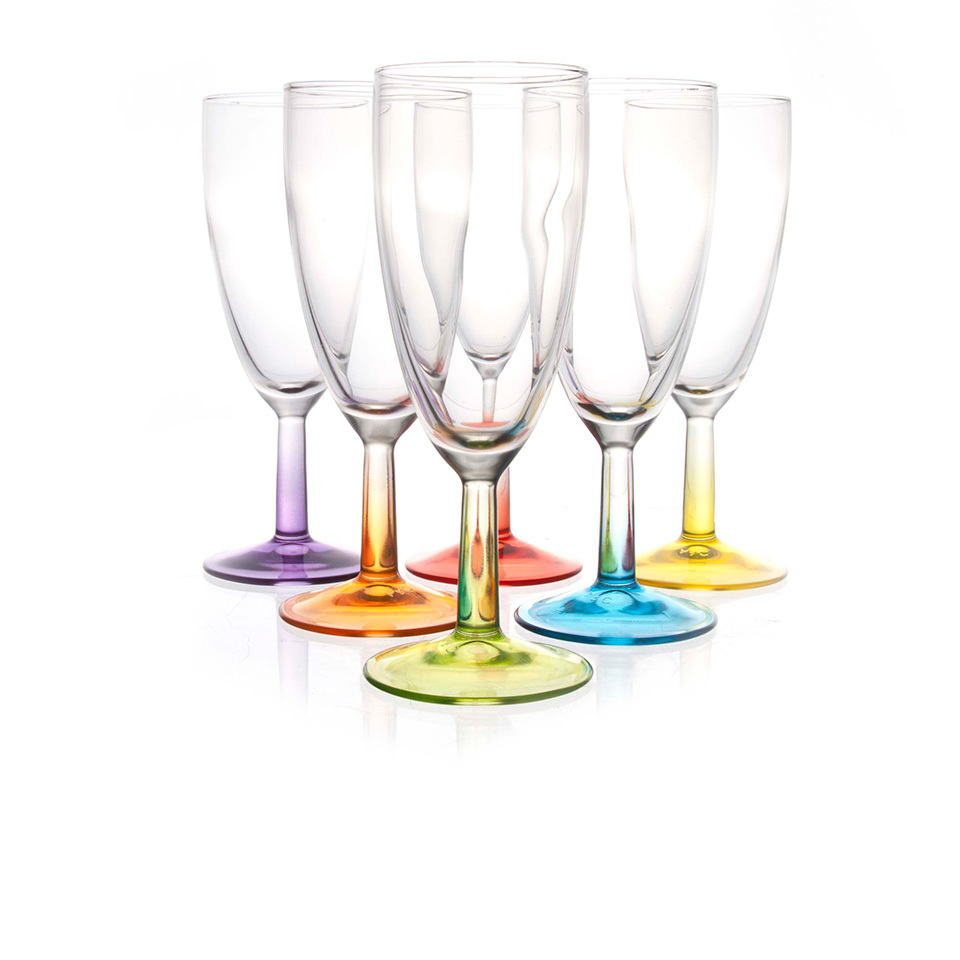 LUMINARC Crazy Colors champagneglazen op voet - 14 cl - 6 stuks