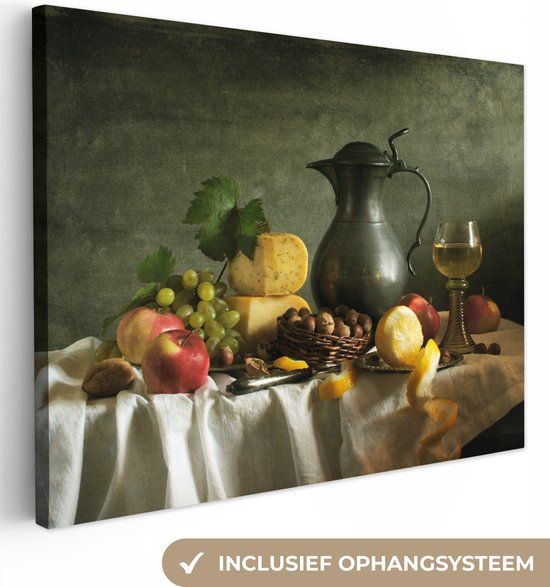 OneMillionCanvasses Canvas schilderij 160x120 cm - Rustiek stilleven - Muurdecoratie