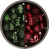 Bellatio Decorations Boules de Noël mélange - 74 pièces - vert foncé et rouge foncé - 6 cm - plastique