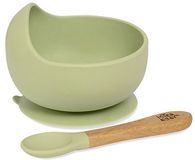 Interbaby siliconen kom met zuignap & siliconen/houten lepel Olive Green – olijfgroen