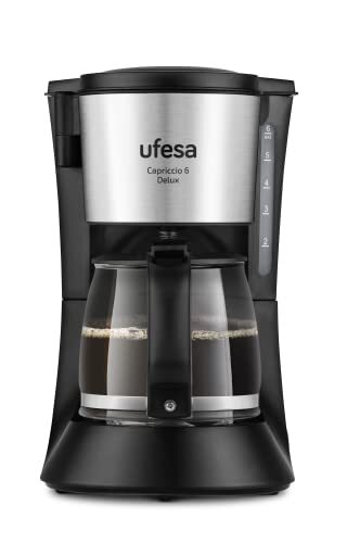 UFESA CG7115 Capriccio 6 Delux Tropfkaffeemaschine, 6 Tassen, 600 W, Krug 0,6 l, Permanentfilter, Antihaft-Heizplatte, Anti-Tropfsystem, automatische Abschaltung, Edelstahl-Finish