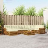 vidaXL - Bank loungeset - 7 zitplekken - Natuurlijk en crème - Acacia hout