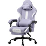 GTPLAYER Gaming stoel, bureaustoel, ergonomische gamingstoel met hoofdsteun en cloud-lendenkussen, gevoerde gamingstoel met voetensteun, draaistoel, 150 kg capaciteit, paars