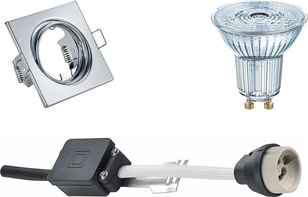 Osram - LED Spot Set - Parathom PAR16 927 36D - GU10 Fitting - Dimbaar - Inbouw Vierkant - Glans Chroom - 5.5W - Warm Wit 2700K - Kantelbaar 80mm