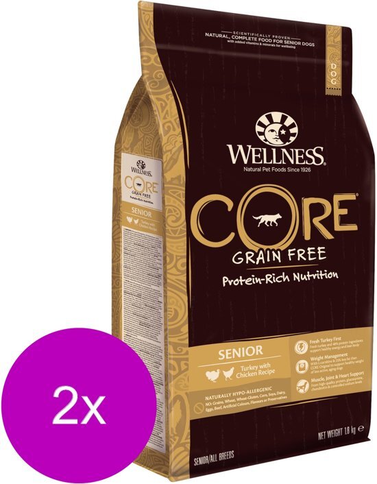 Wellness Core Grain Free Dog Senior - Hondenvoer - 2 x Kalkoen Kip 1.8 kg