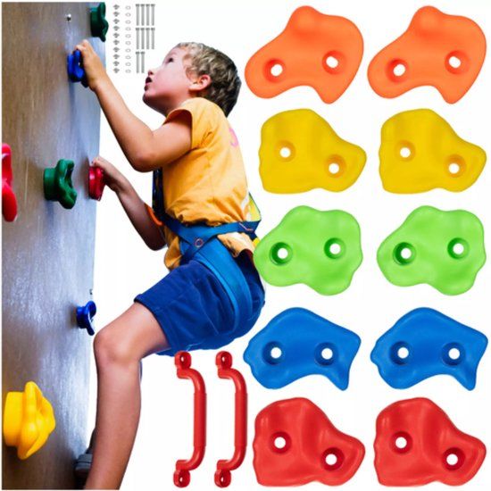 Kruzzel Klimstenen set voor Kinderen – 10 Grepen + 2 Handvatten