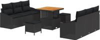 vidaXL Tuinbank Set 9-delig Zwart Polyrattan