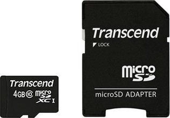 Transcend 4GB Micro SDHC Class 10 geheugenkaart + adapter