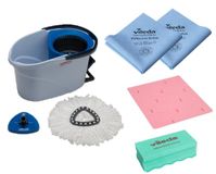 Vileda Professional UltraSpin Mini Welcome Set vloerwisser met draaibare dweil, pedaalemmer, microvezel mop, spons en PURmicro blauwe doeken, reiniging voor hotels, bars en restaurants