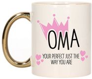 Bellatio Decorations Cadeau koffie/thee mok voor oma - kroon/hartjes - goud - 300 ml