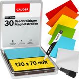 GAUDER beschrijfbare magnetische etiketten - Herbruikbare magnetische borden voor whiteboards, schoolborden, Kanban-borden en koelkasten - Magneetkaarten met marker (30 stuks - 120 x 70 mm)