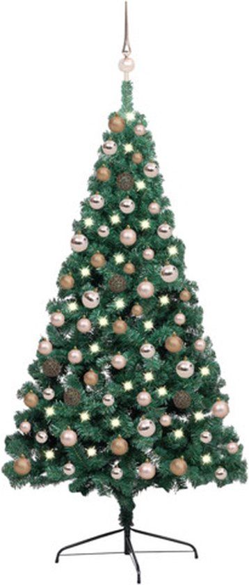 vidaXL Kunstkerstboom met verlichting en kerstballen half 150 cm groen