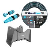 Cellfast Hobby ATS2 tuinslang, 1/2 inch, 25 meter + Cellfast slanghouder (grijs) + set met Cellfast Basic 1/2 inch spuitmond