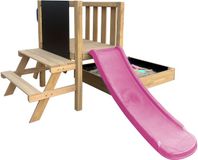 AXI Leah Mini Speeltoren met Zandbak en Picknicktafel – Paarse Glijbaan – Met Krijtbord – FSC hout – Klein speeltoestel voor de tuin / buiten