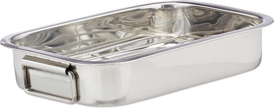 Relaxdays braadslede met rooster - edelstaal - ovenschaal - braadpan - braadslee - zilver S