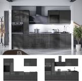Vicco Complete keukeneenheid Fame-Line, Antraciet Hoogglans/Antraciet, 310 cm, WB Eik