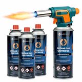Eurocatch Gasbrander Set 1300°C - Elektrische Ontsteking - Instelbaar - Incl. 4x 227g Butaan Gascartridge