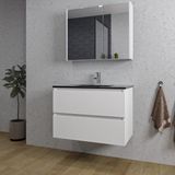 Saniclass Chaci Badkamermeubelset - 80x46x55cm - keramische wastafel zwart - 1 wasbak - 1 kraangat - 2 lades - spiegelkast - mat wit