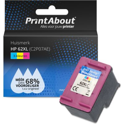 PrintAbout Huismerk HP 62XL (C2P07AE) Inktcartridge 3-kleuren Hoge capaciteit