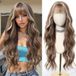 Bol Perruque longue ondulée brune avec reflets pour femmes en cheveux synthétiques naturels ombrés pour un usage quotidien en soirée