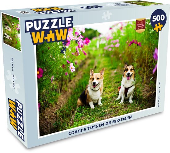 MuchoWow Puzzel Corgi's tussen de bloemen - Legpuzzel - Puzzel 500 stukjes