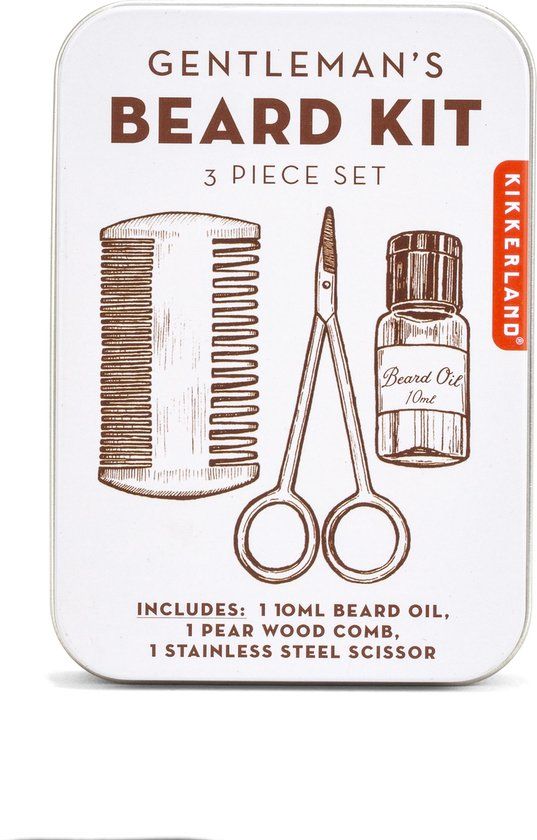 Kikkerland Baardverzorging Set Inclusief Baardolie – Baardkam - Schaar - Baardset – Baardgroei - Cadeau Voor Man – Beard - Barber Kit – Kerstcadeau Mannen - Giftset