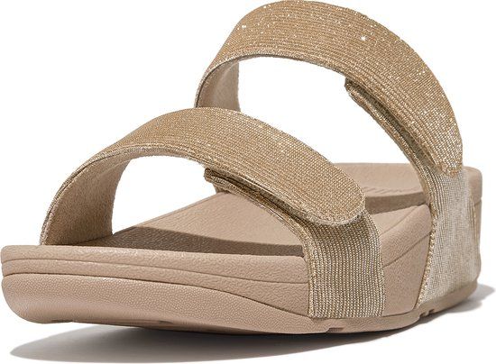 FitFlop Lulu Adjustable Shimmerlux Slides BEIGE - Women's Size 41