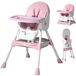 Chaise haute pliable - Modèle 7868, chaise 2-en-1 pour manger et jouer - Plateau double amovible - Ergonomique - Gain de place - Métal - Rose