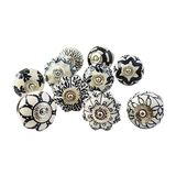 Ajuny Vintage Black and White Hand-Painted Ceramic Pumpkin and Round Cabinet Drawer Knobs Set of 20