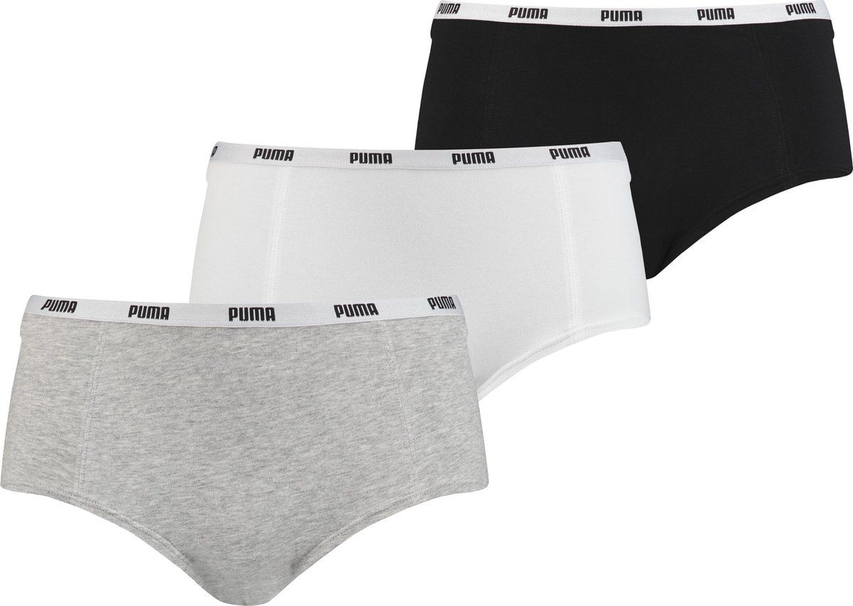 PUMA Dames Mini Short 3-pack - Wit/Grijs/Zwart - Maat L