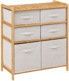 5Five Opbergkast met 6 polyester manden - 3 lagen - bamboe - beige - 66 x 33 x 78 cm