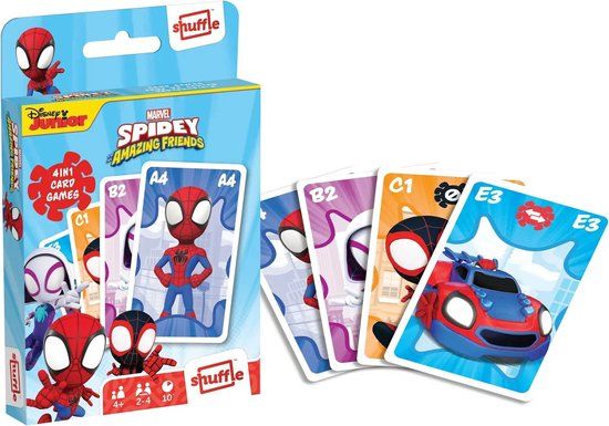 Shuffle Disney Junior 4 in 1 kaartspel - Spidey & His Amazing Friends - Marvel Spiderman - 33 speelkaarten