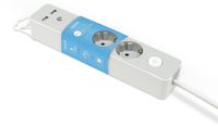 Garza Power stekkerdoos, 3 stopcontacten + 2 USB, met schakelaar, plat stopcontact, meervoudige stekker, 1,4 m, kinderbeveiliging, grijs, designserie