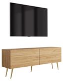 3E 3xE living.com 3xE living Meuble TV 140 cm, chêne craft, pieds inclinés dorés