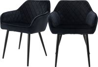 ML-Design Eetkamerstoel set van 2 diamond quilting zwart fluwelen bekleding met metalen poten