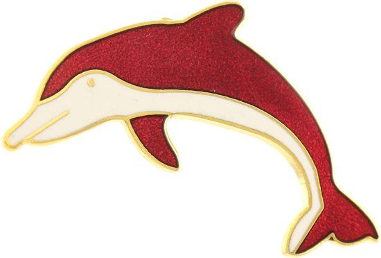 Behave Broche dolfijn rood wit emaille