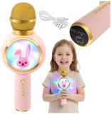 Izoxis Microphone de karaoké sans fil rose pour enfants avec haut-parleur et éclairage