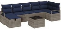 vidaXL Bankstel met kussen 8 pcs Grijs en Marineblauw poly rattan