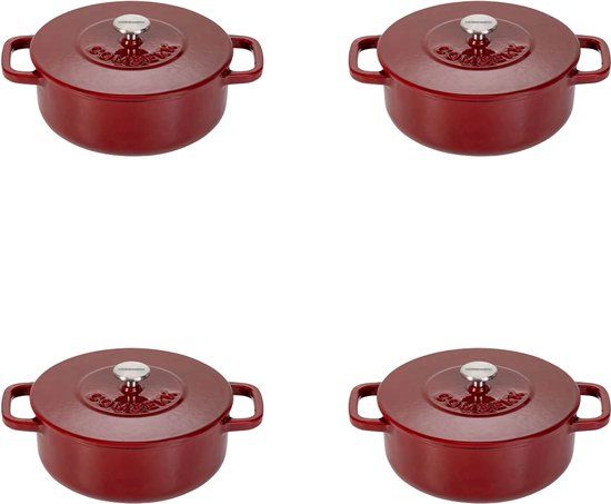 Combekk Gietijzeren Braadpannen Ø12cm set van 4 - 100% Gerecycled - PFAS vrij - Geschikt voor alle warmtebronnen - 0,4L - Bordeaux