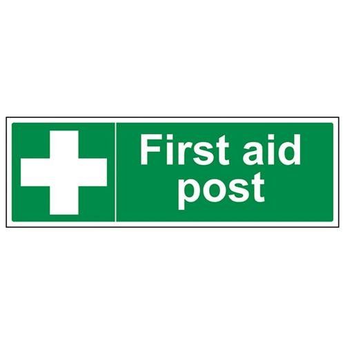 VSafety First Aid Post Sign - 450mm x 150mm - Rigid Plastic