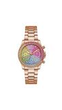 Guess GW0483L3 dameskwartshorloge met roze wijzerplaat, analoge weergave en roségoudkleurige armband