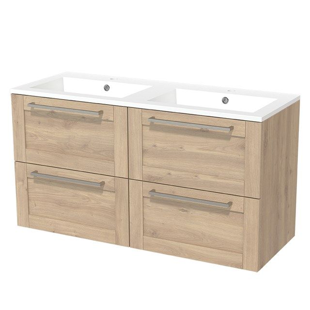 Maxaro Badkamermeubel 120cm Modulo Lichtbruin Eiken 4 lades Kader Wastafel Mineraalmarmer