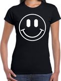 Bellatio Decorations Verkleed shirt dames - Smile / Emoticon - zwart - carnaval - foute party - feestkleding L