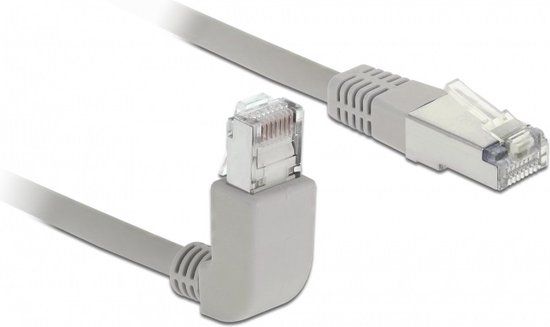 Delock S/FTP CAT6a 10 Gigabit netwerkkabel haaks naar beneden / recht / grijs - LSZH - 0,50 meter